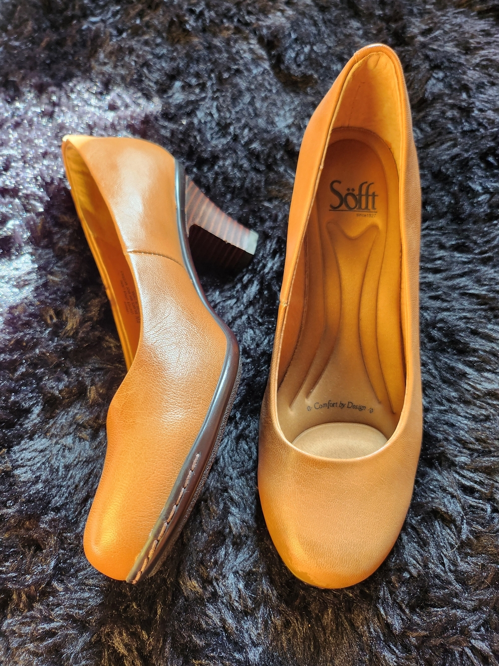 Söfft Tan Leather Mid-Heel Pumps